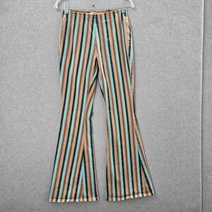 Rock & Roll Women Pants 27x34‎ Brown Striped Western Bargain Bell Pull On Flare